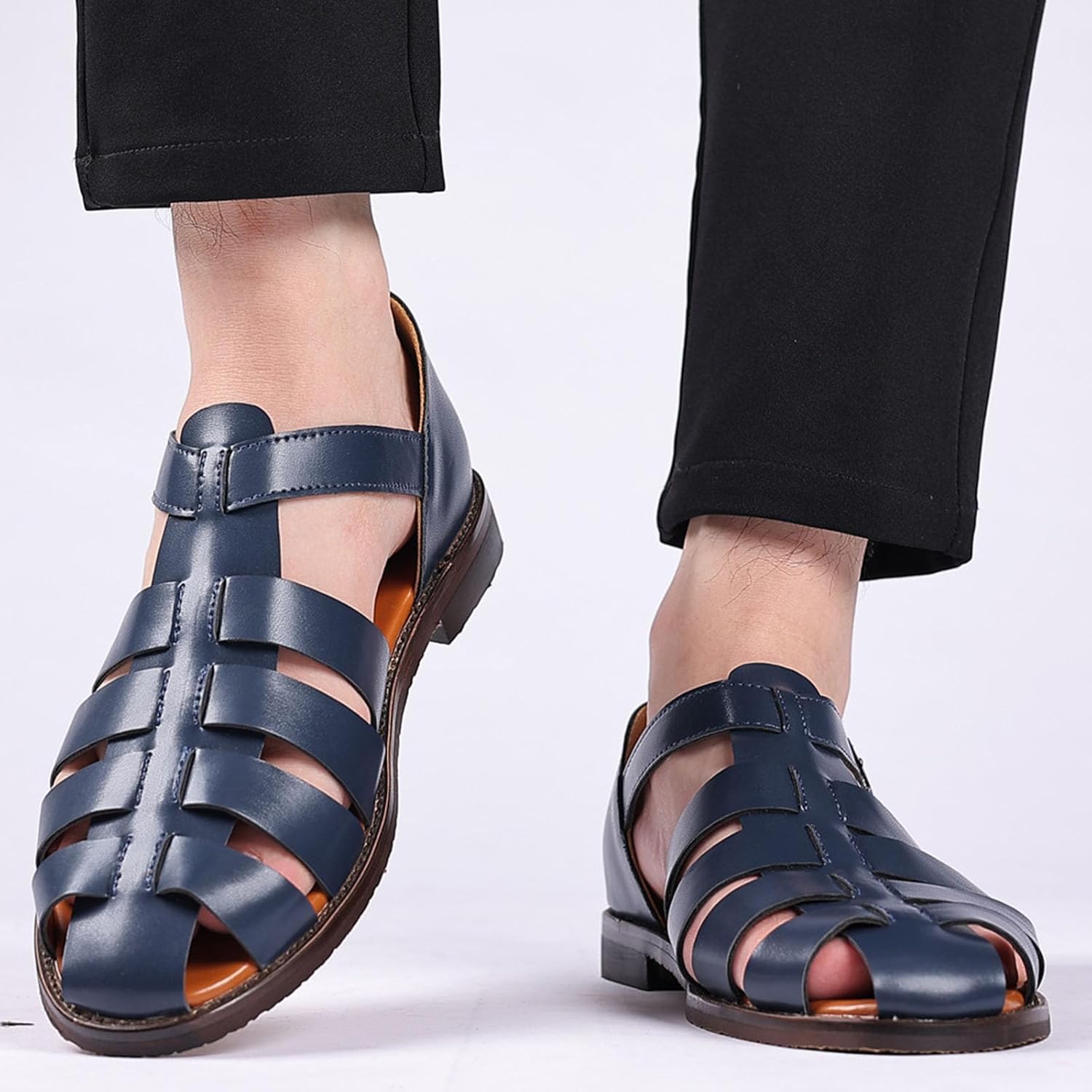 Мужские классические римские босоножки Myallfeet, модные летние дышащие пляжные сандалии для рыбалки, удобные, нескользящие, с плоской подошвой, коричневый — фото 4
