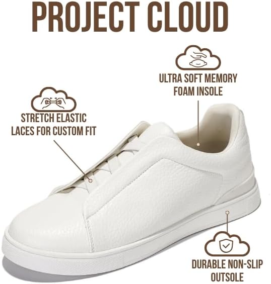 Мужские кроссовки Project Cloud с стелькой из настоящей кожи и памяти формы - легкие и противоскользящие кроссовки для мужчин, повседневные кроссовки без шнурков (Hudson), белый — фото 2