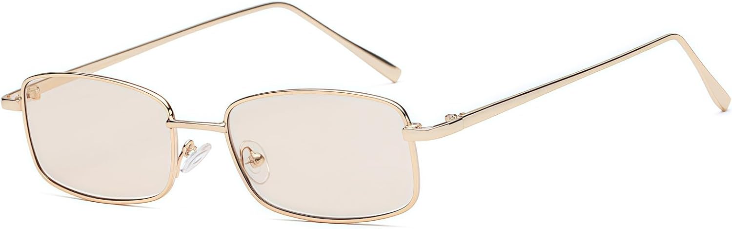 

Солнцезащитные очки в стиле ретро, ​​прямоугольные, винтажные, в тонкой металлической оправе, прямоугольные, для женщин и мужчин, узкие, квадратные RUNHUIS, Gold/Champagne