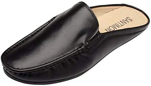 

Сабо Santimon Mens Mule из кожи с задником, без застежки, повседневные лоферы, черный