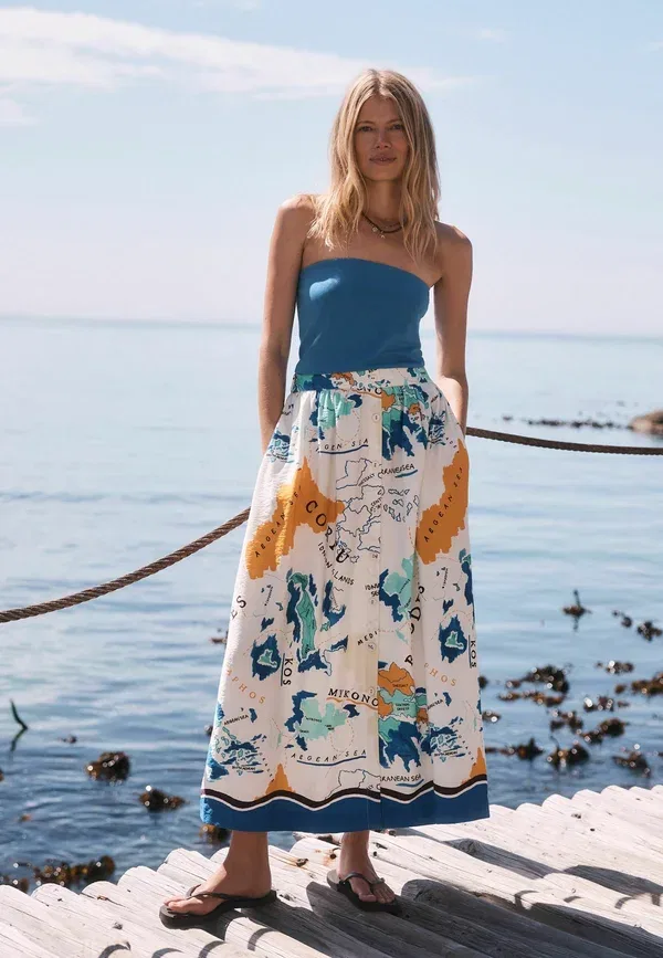 Юбка макси Next, Regular fit button front maxi skirt, белый с принтом — фото 4