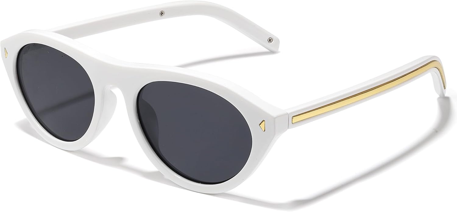 

Овальные солнцезащитные очки «кошачий глаз» для женщин, модная ретро-оправа с защитой от УФ-излучения, идеально подходят для путешествий или вождения DreamCalf, A10- White/Grey