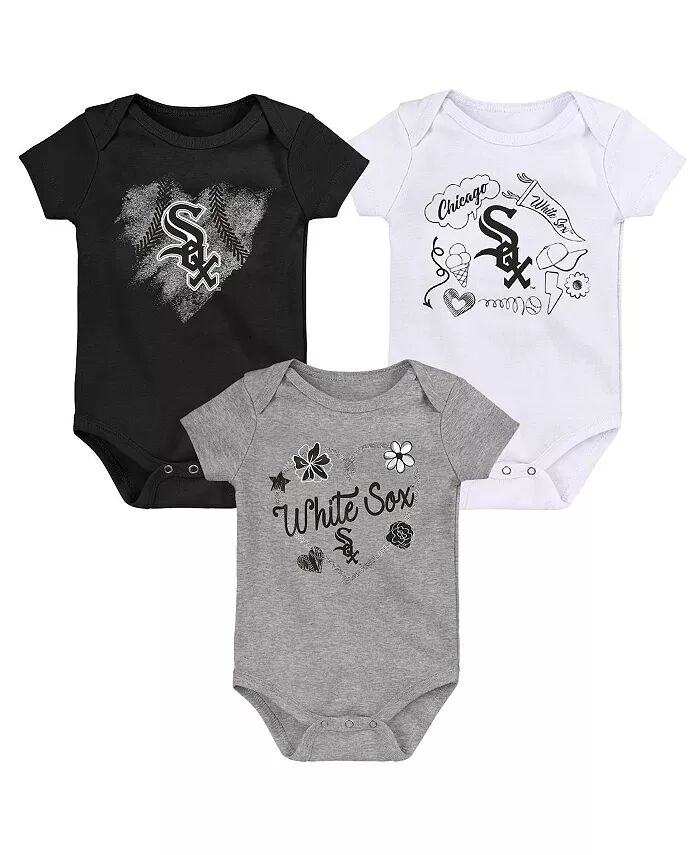 Комплект из 3 боди для новорожденных и младенцев Chicago White Sox черного, белого и серого цвета Outerstuff — фото 4