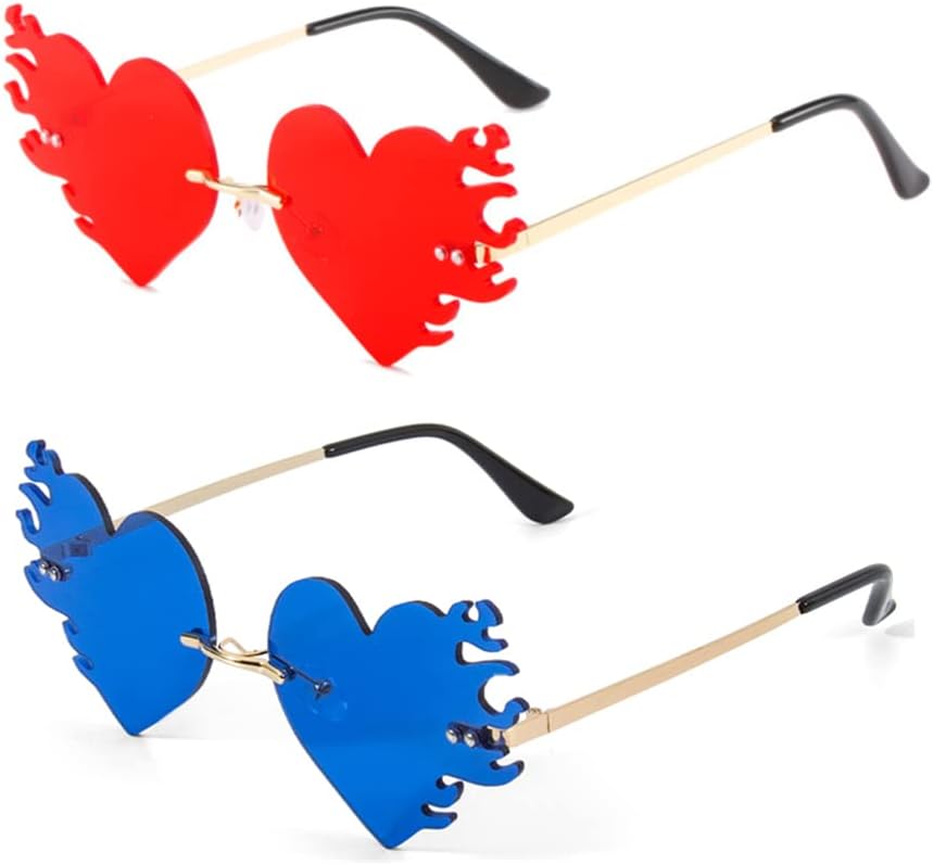 

Солнцезащитные очки ENTHYI Melting Heart Flame для женщин и мужчин. Модные очки без оправы для вечеринок и выпускных балов. Оригинальные очки с изображением сердца, огня и пламени, Dark Blue+red