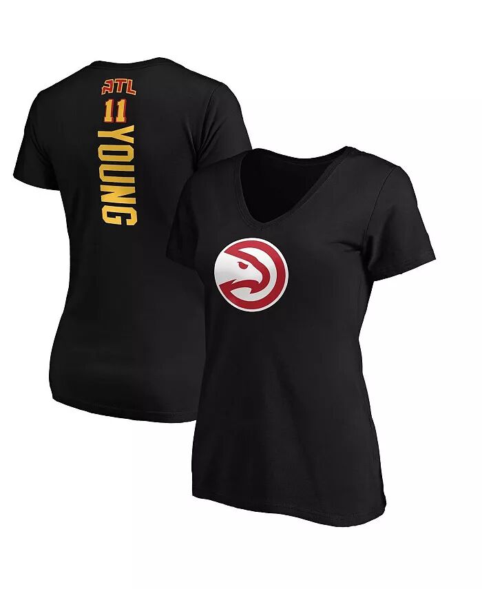 

Женская футболка Trae Young Black Atlanta Hawks Playmaker с именем и номером и V-образным вырезом Fanatics