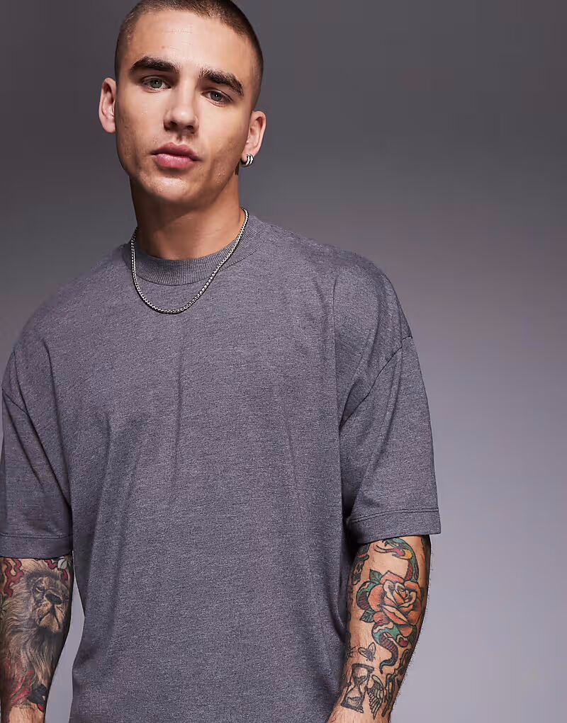 

Футболка свободного кроя ASOS DESIGN свободного кроя цвета меланж, угольно-черного цвета