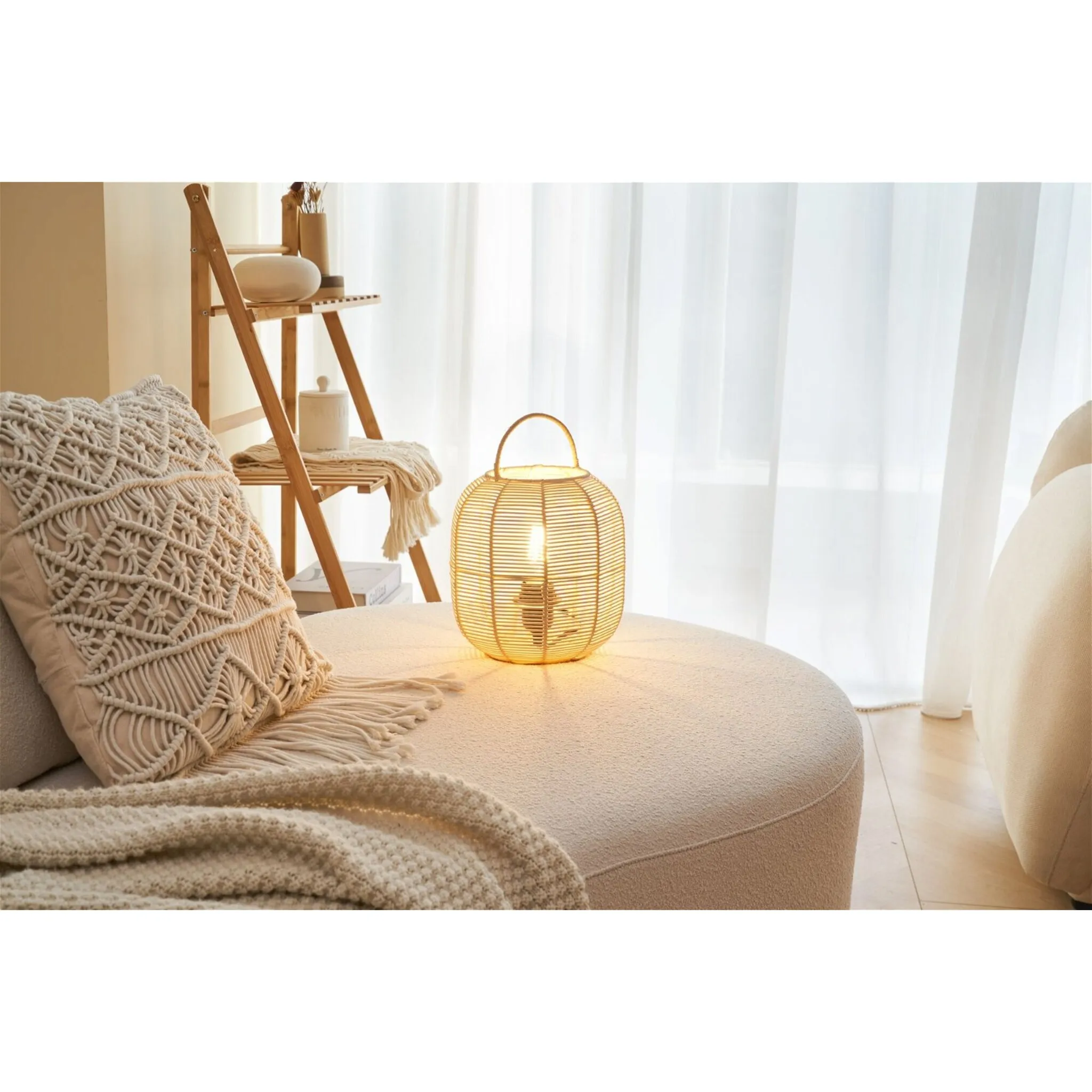 

Настольная лампа Pauleen «Boho Glow max20W бежевый/белый 230В металл/ротанг», 1 лампочка, лампочка E27 | без лампочки, Е27