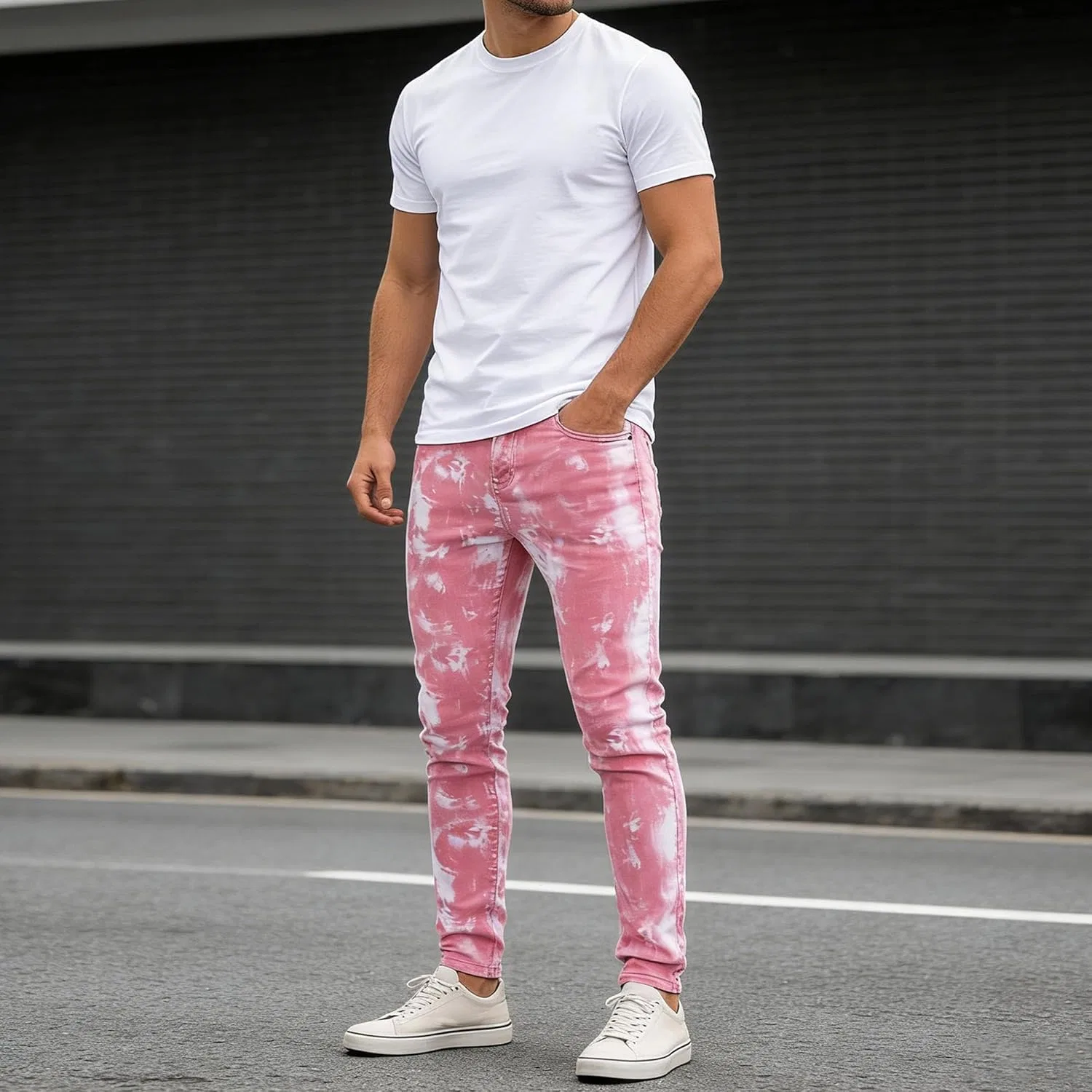 Джинсы, skinny fit, розовый — фото 4