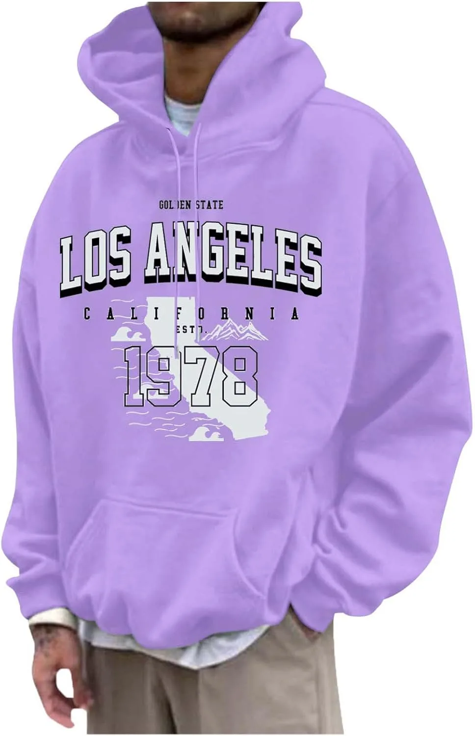 

Графический худи Los Angeles для мужчин, оверсайз, с длинными рукавами и карманом