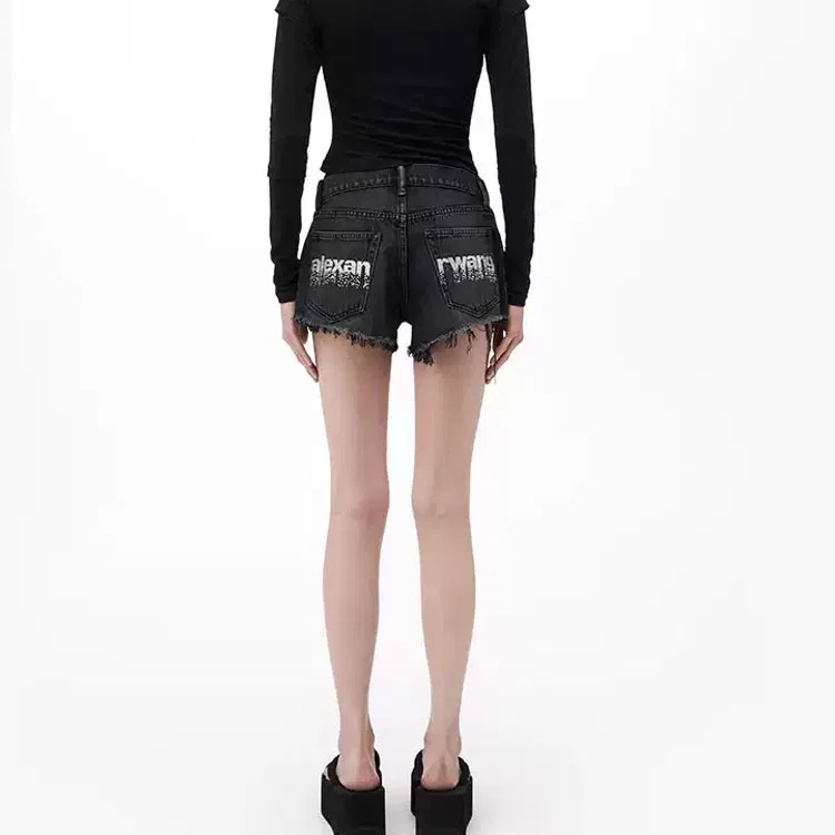 Джинсовые шорты Alexander Wang серые потертые — фото 4