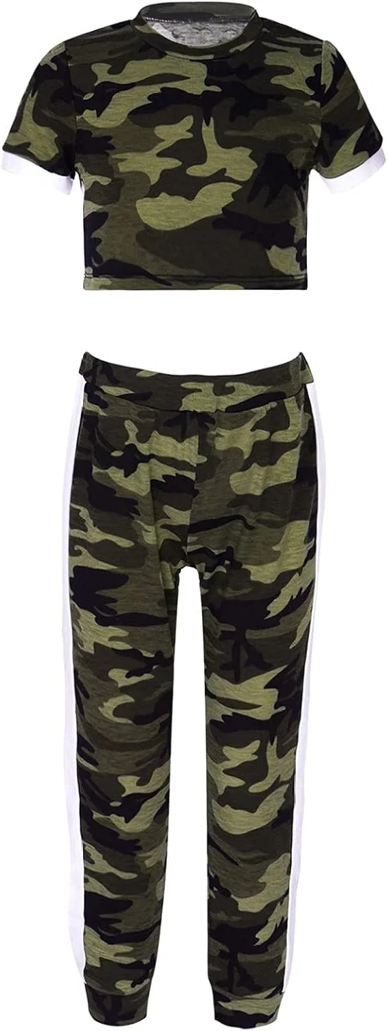 Детский спортивный костюм из 2 предметов, топ и леггинсы, YONGHS, Camouflage Green