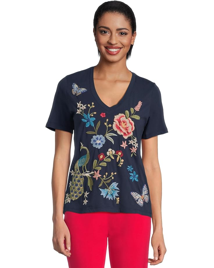 

Футболка Johnny Was V-neck Short Sleeve Tee - Nicolette, цвет Blue Night