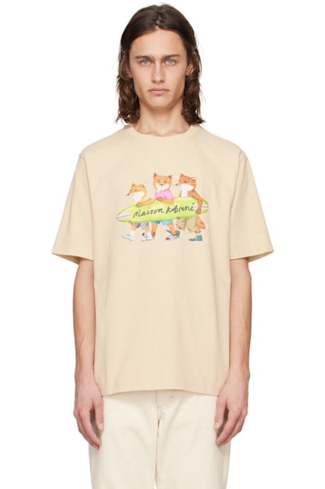 

Футболка бежевая Surfing Foxes Maison Kitsuné