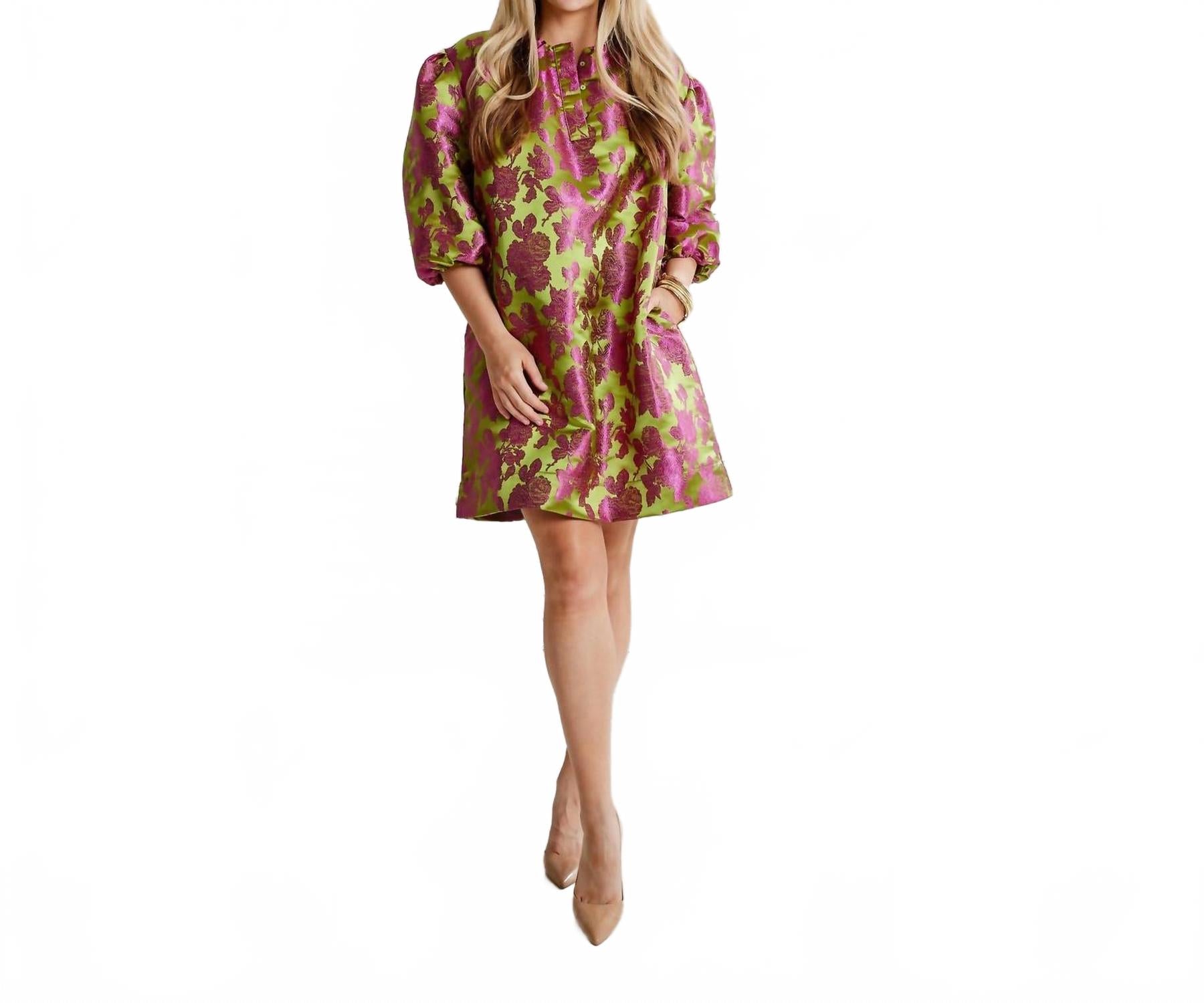 

Платье Asher Jacquard в цвете шартрез/розовый Caryn Lawn