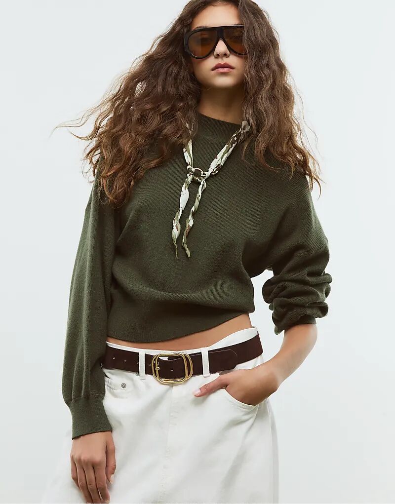 

Зеленый вязаный свитер Stradivarius с высоким воротом