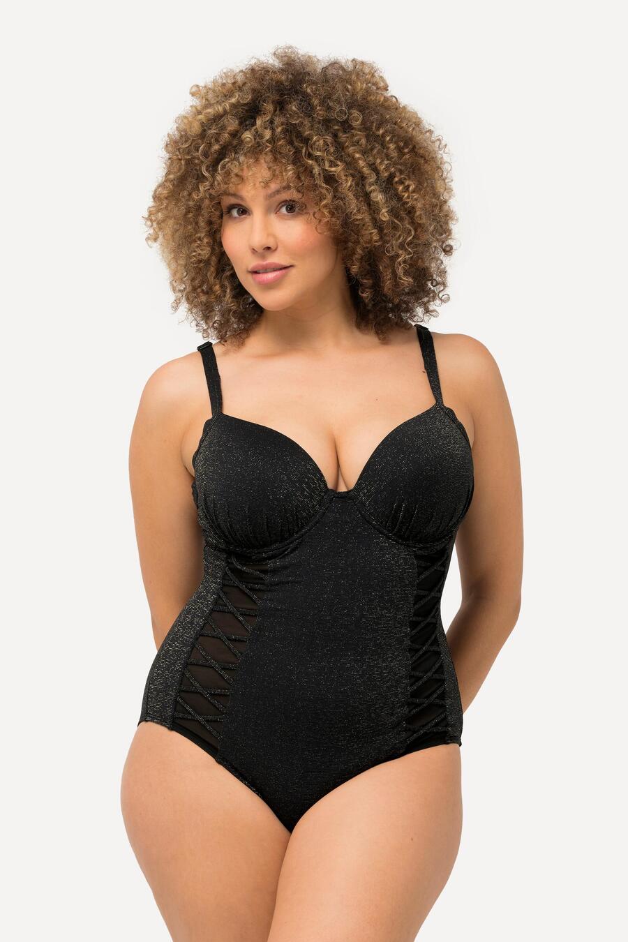 

ULLA POPKEN Женский купальник с мягкими чашечками на косточках и блестящими декоративными лентами, переработанный.