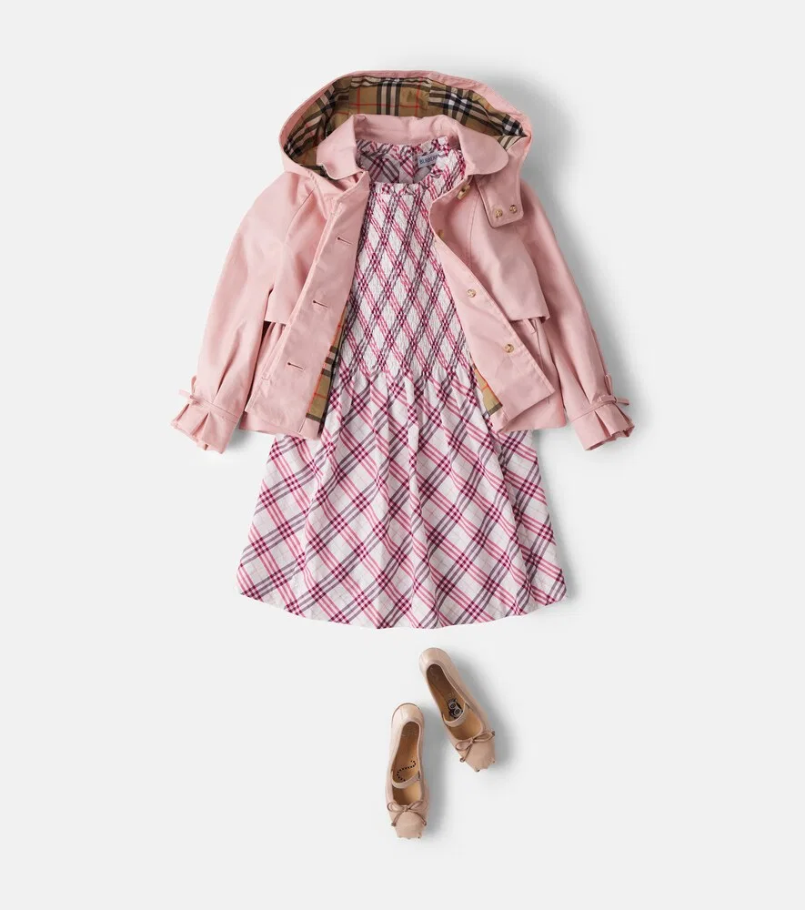 Хлопковое платье в клетку Burberry Burberry Kids, розовый — фото 2