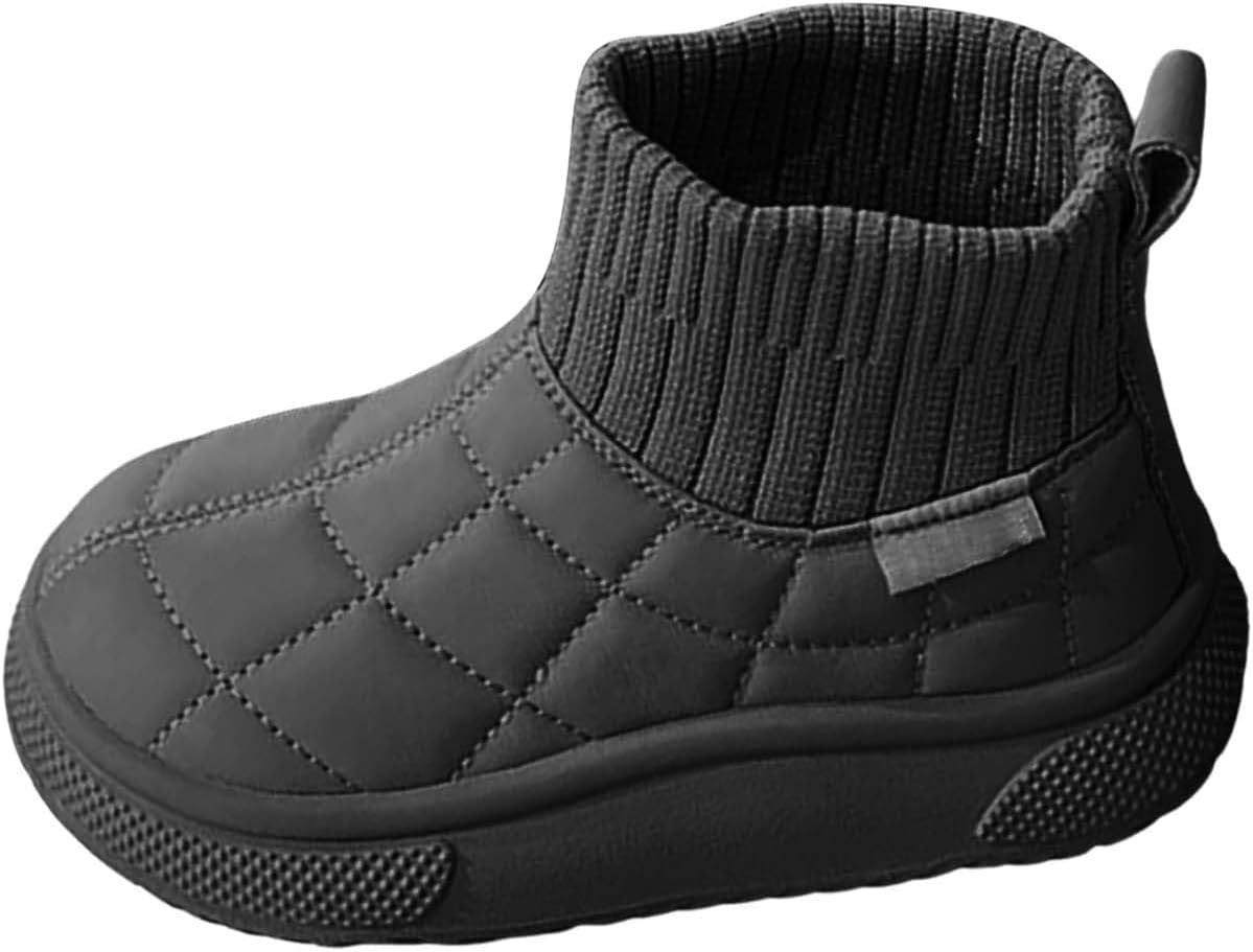 

Мальчики Девочки Вязаные плюшевые носочные ботинки Резиновые непромокаемые ботинки с противоскользящей подошвой Зимние теплые уличные снежные ботинки Generic, Black