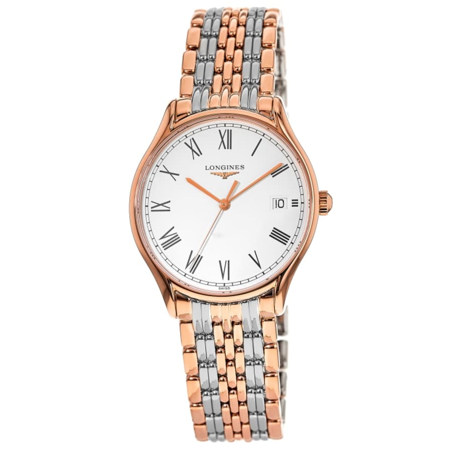 

Мужские часы Longines Lyre Quartz с белым циферблатом из розового золота и PVD-покрытием из стали L4.859.1.11.7