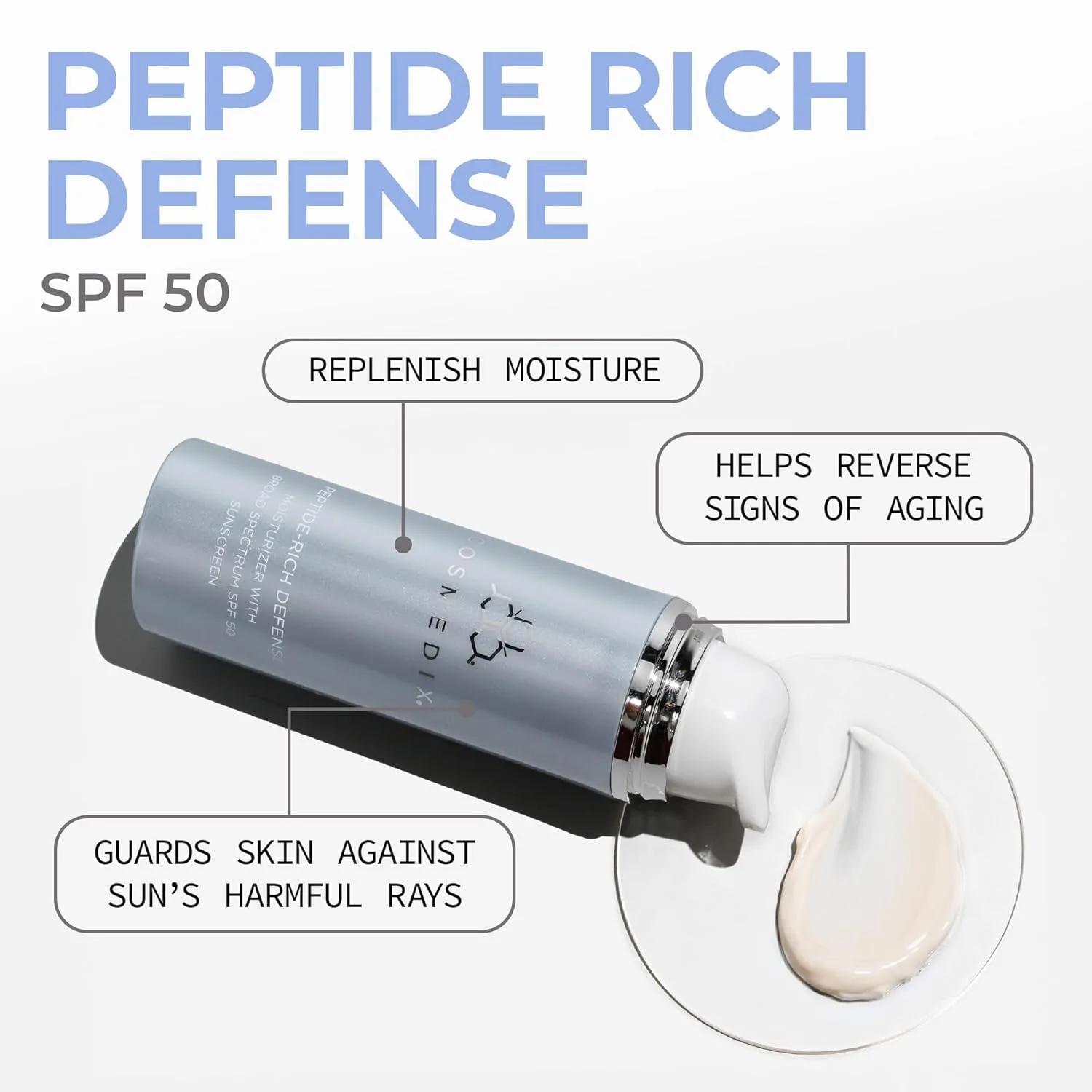 Крем для лица SPF50 COSMEDIX Peptide-Rich Defense увлажняющий с для борьбы с темными пятнами, морщинами и для — фото 2