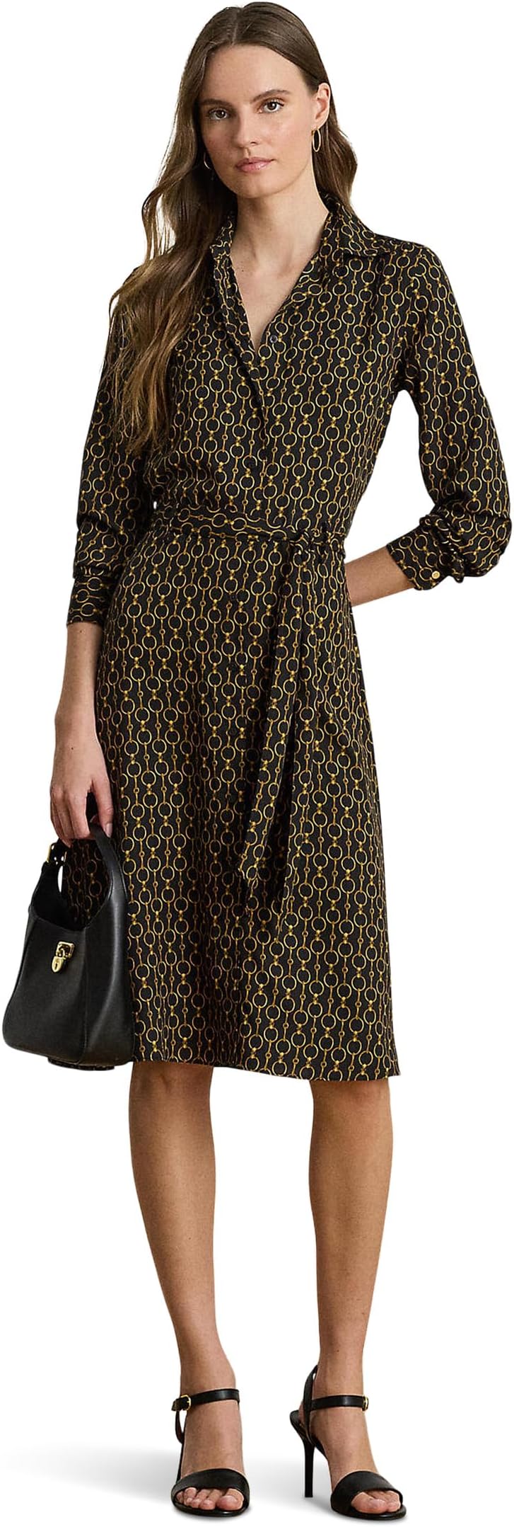 

Женское платье-рубашка из крепа с принтом цепочка Lauren Ralph Lauren, Black Multi