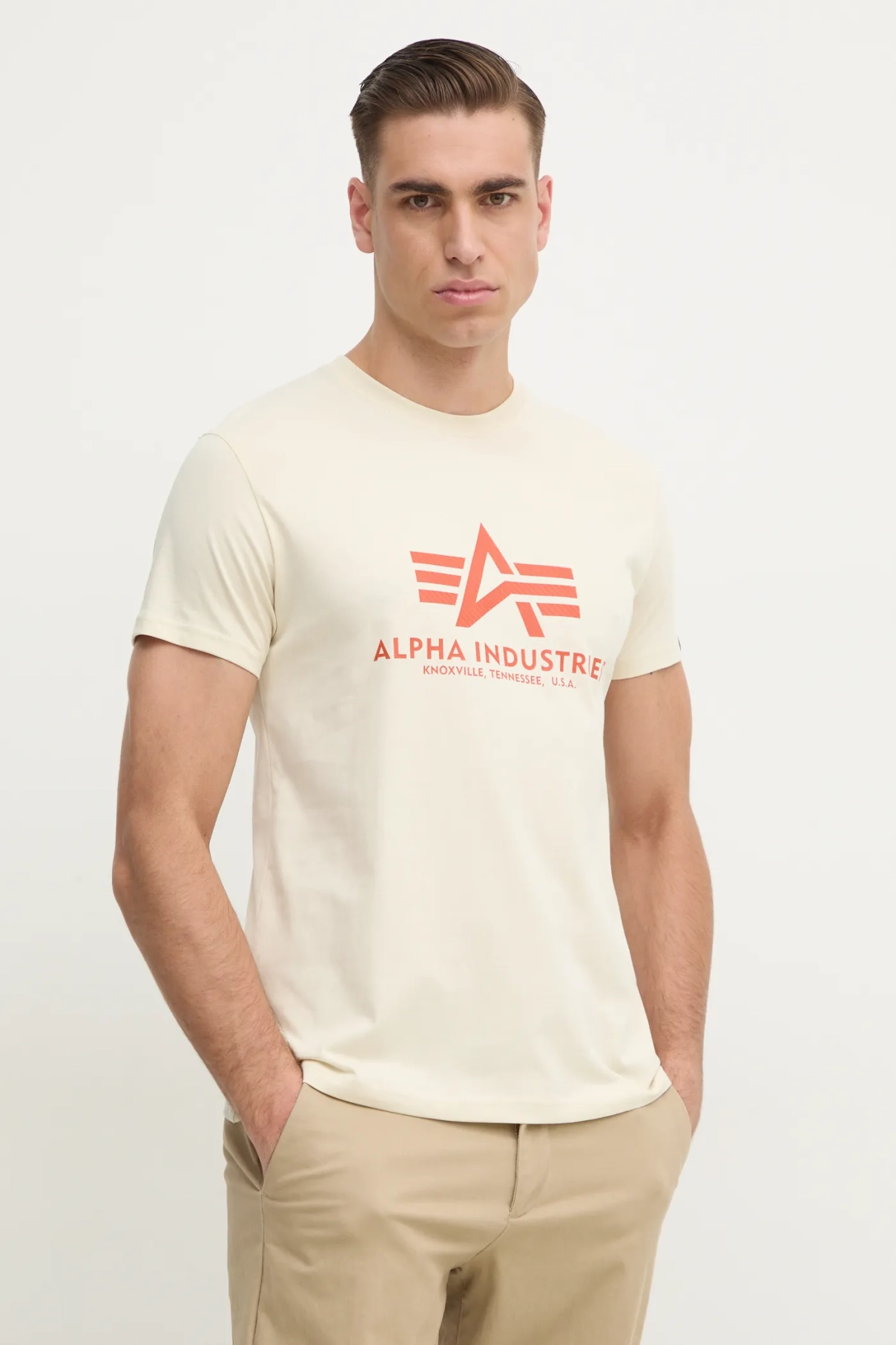 

Хлопковая футболка Alpha Industries, бежевый