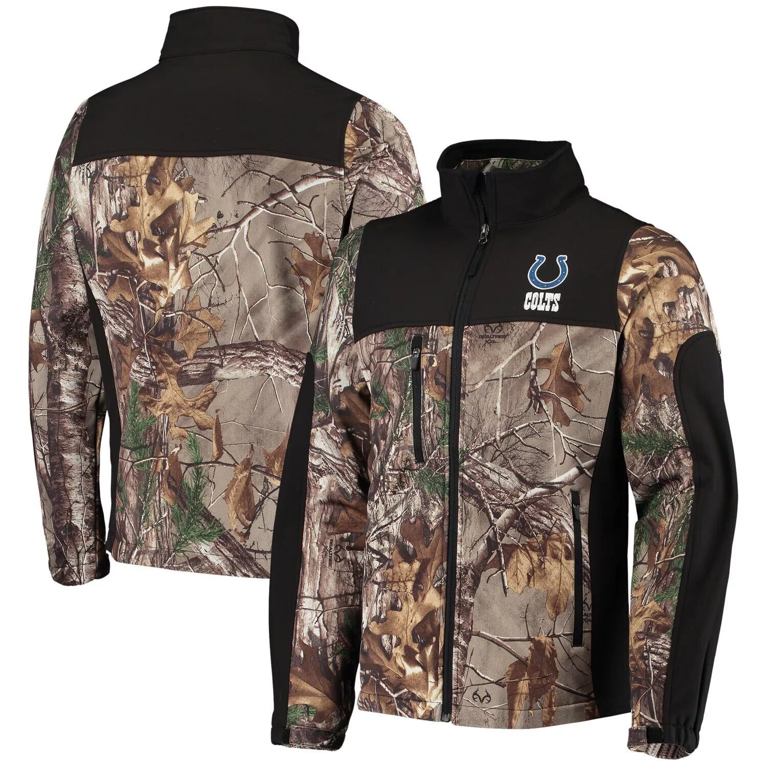

Мужская куртка Dunbrooke Realtree Camo/Black Indianapolis Colts Circle Hunter Softshell с молнией во всю длину