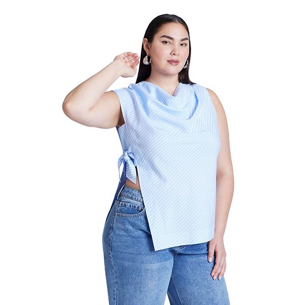 

Женский топ с асимметричной завязкой plus size Eloquii, White On Blue