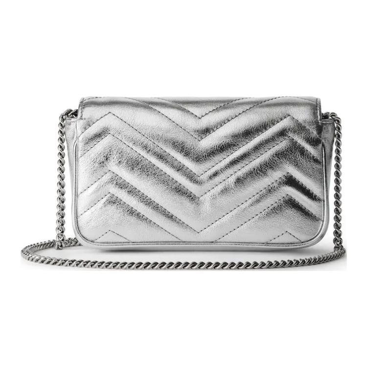 Серебристая мини-сумка GUCCI из натуральной кожи — фото 4