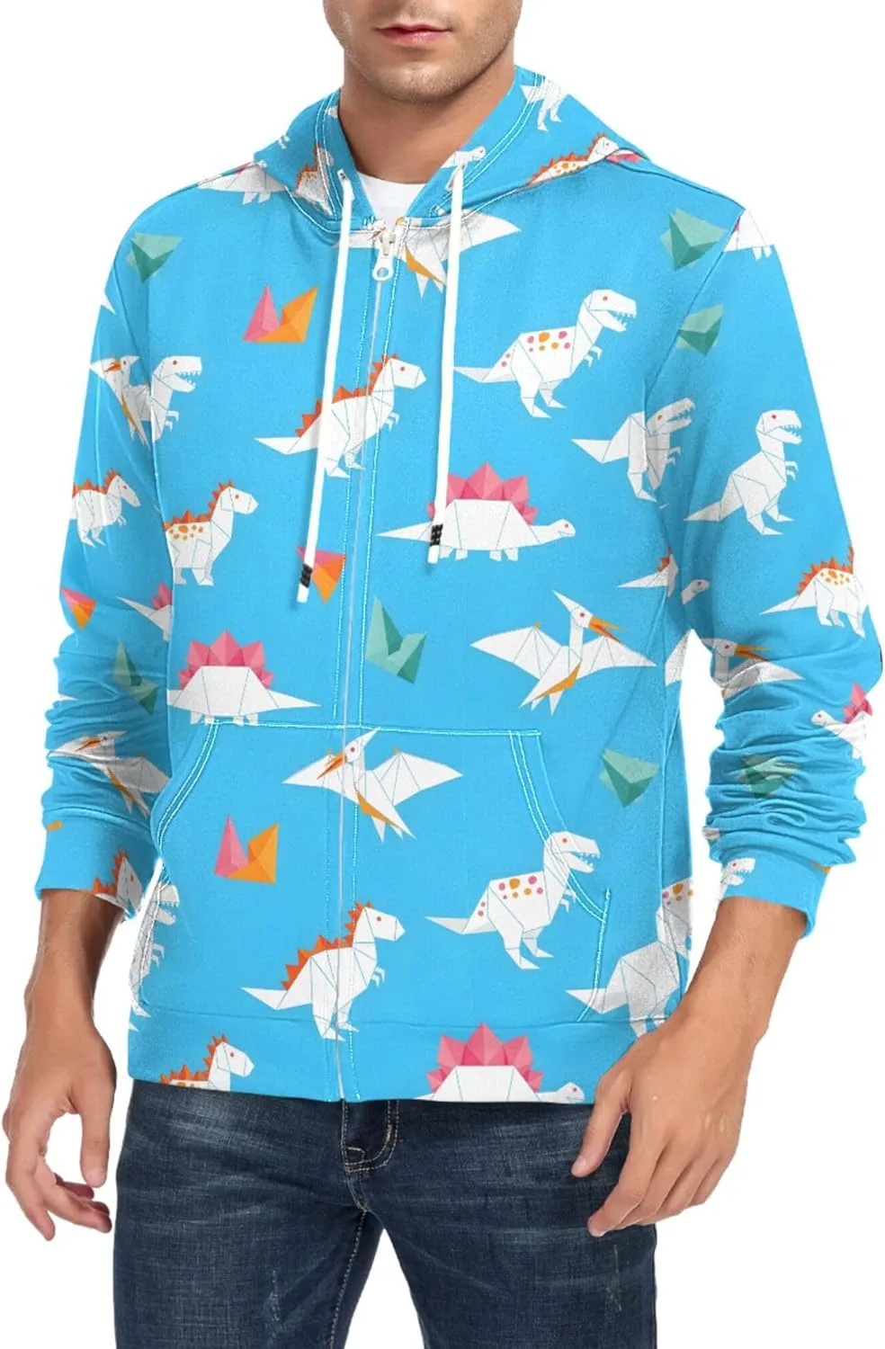 

Мужская толстовка с капюшоном на молнии Origami Dinosaurs Flying Shapes CUPADA