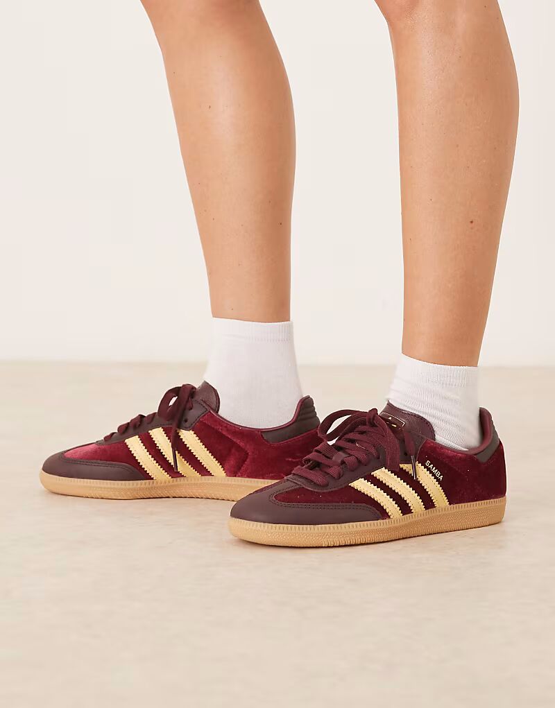 Кроссовки Adidas Originals Samba OG из бархата бордового и желтого цветов