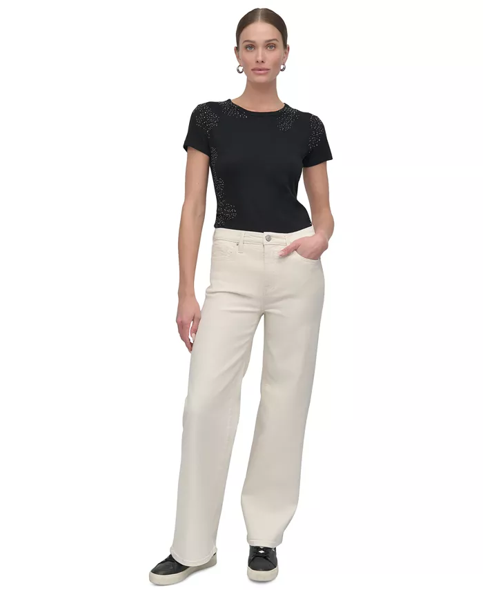 

Узкие джинсы Petite Claremont Modern с высокой посадкой и широкими штанинами DKNY Jeans, коричневый/бежевый