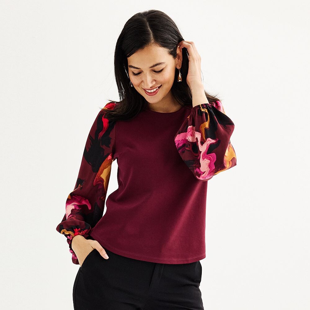 

Женский топ Nine West, смешанная техника, с пышными рукавами, цвет Maddie Plum