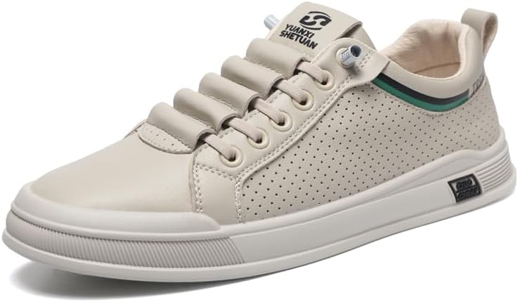 

Повседневные кроссовки, низкие из перфорированной кожи, белые, черные и бежевые, дышащие спортивные туфли с зеленым акцентом Generic