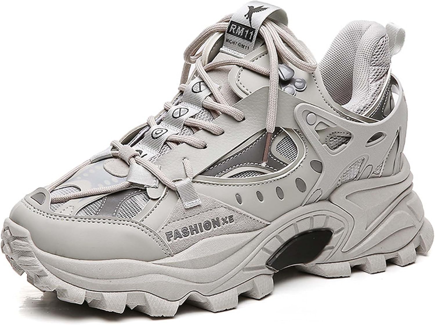 

Мужские кроссовки с толстой подошвой, модные с шнуровкой, высокие повседневные обувь, удобные для ходьбы, бега, тенниса, для улицы, с противоскользящей подошвой, тренировочные и беговые туфли Dzbajrqm, серый