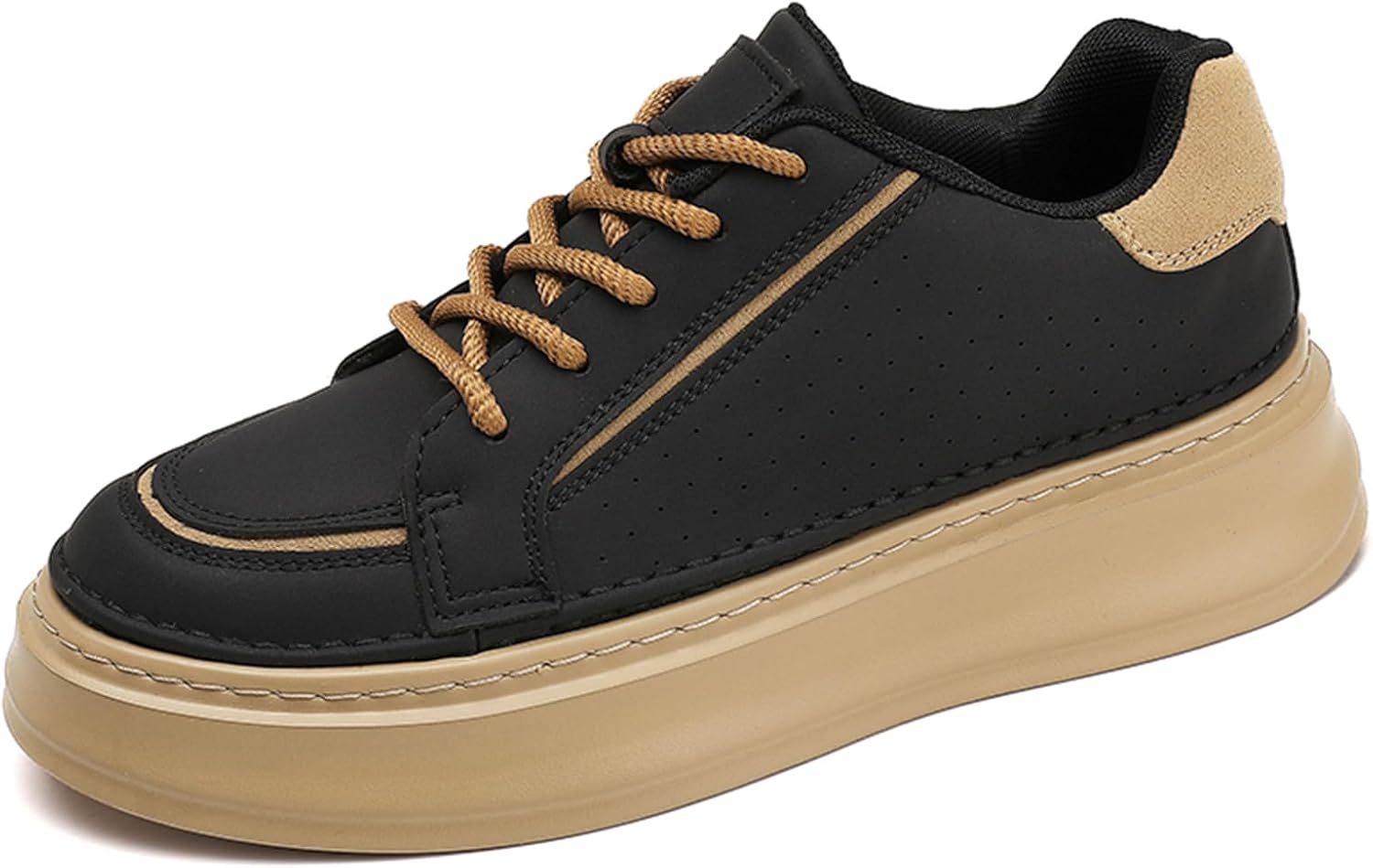 

Мужские кожаные кроссовки на шнуровке с платформой и скрытой ходовой частью, дышащие, мягкие, с округлым носком, легкие, противоскользящие, для повседневной носки, путешествий, работы в офисе, вождения и активного отдыха на улице Houdbdol, черны...