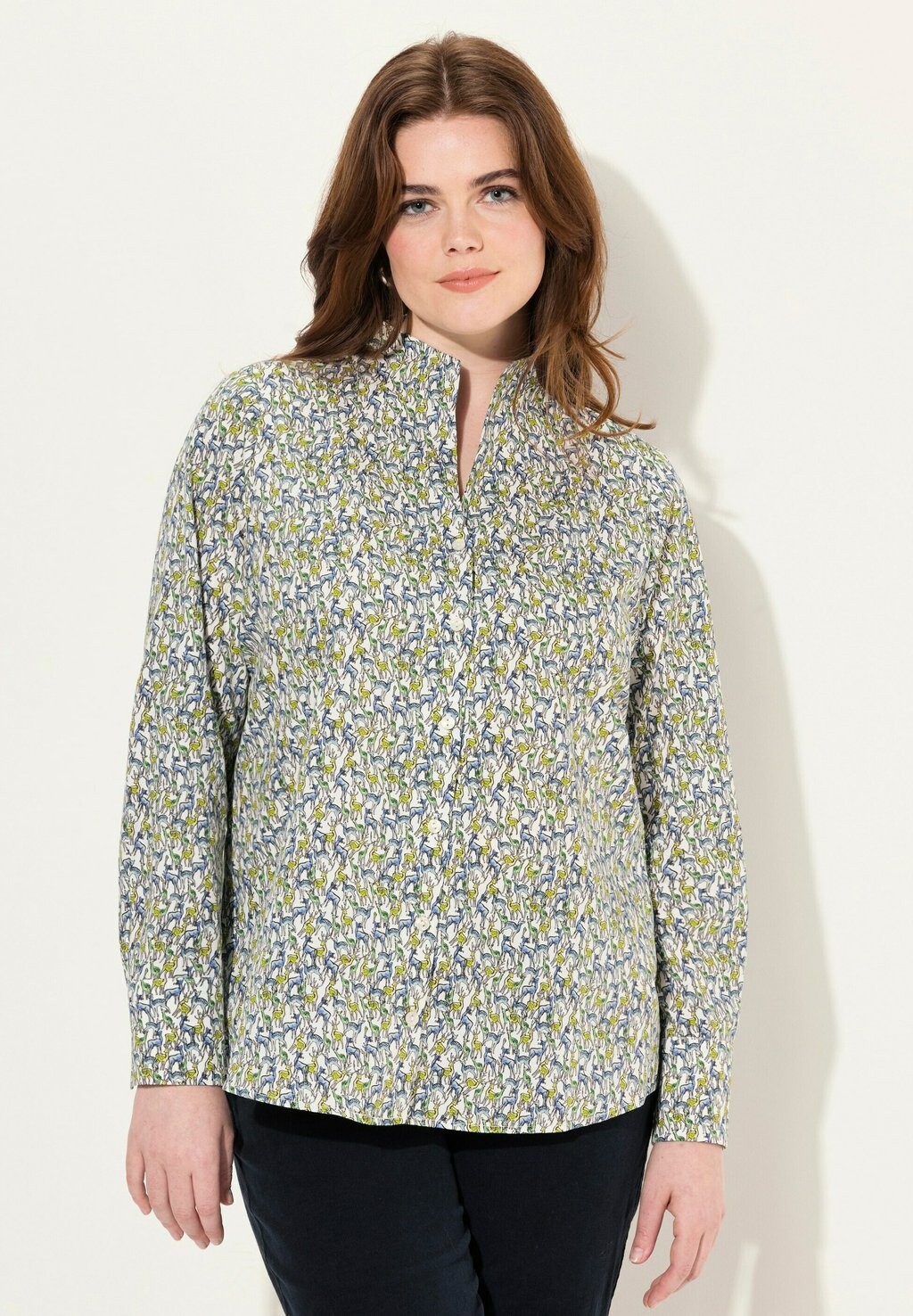 

Блузка на пуговицах PRINTED LONG SLEEVE GOBLET COLLAR Ulla Popken, белый