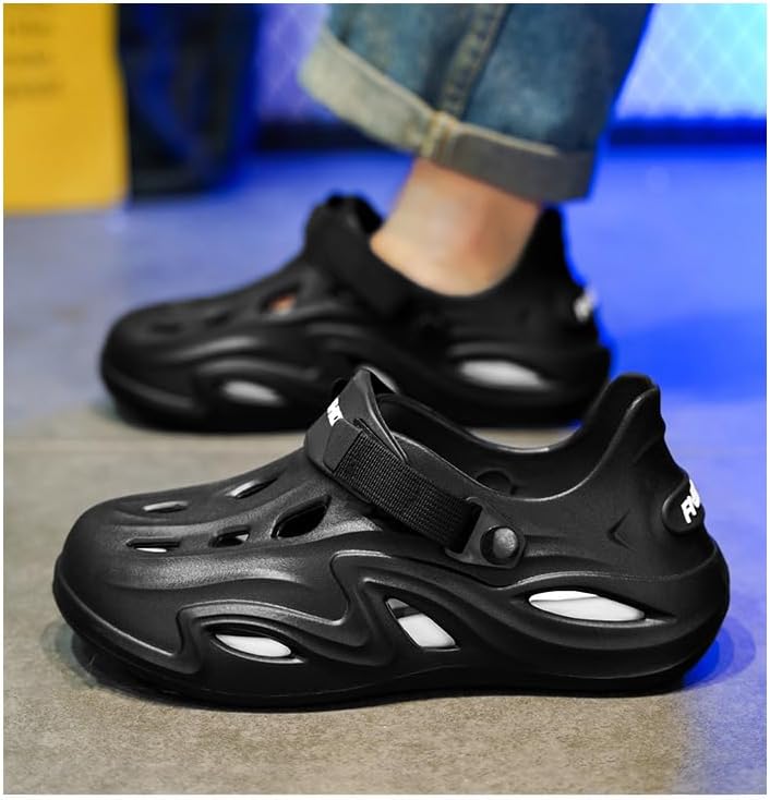 Мужские летние сандалии с единой подошвой из дышащего EVA, оснащенные регулируемыми ремешками с пряжкой, подходят для бассейнов, пляжей и повседневного ношения, обеспечивая комфортное ощущение Hoalox, черный — фото 2