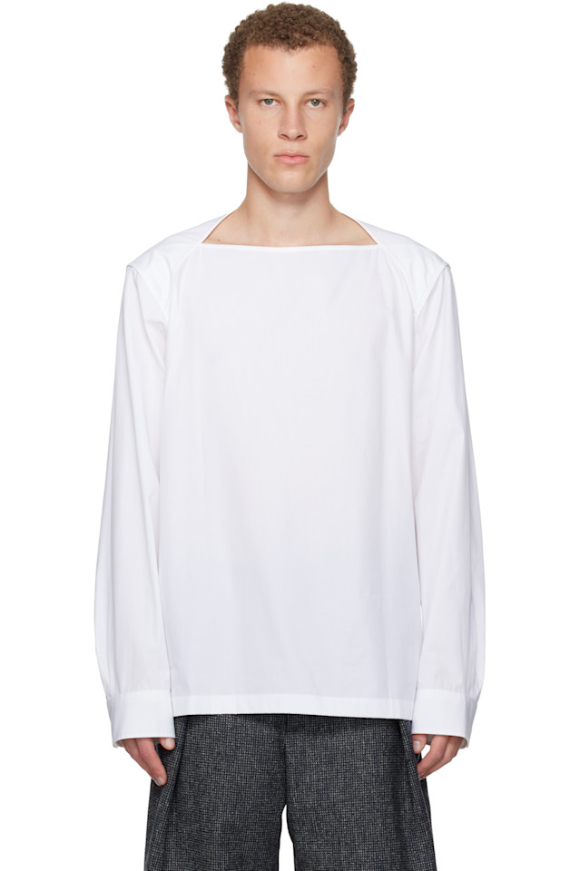 

Хлопковая рубашка с вырезом-лодочкой Dries Van Noten, белый