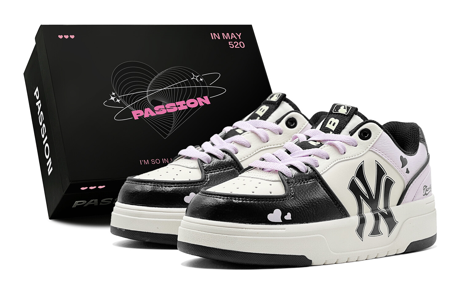 Кроссовки MLB Chunky Liner Skateboarding Shoes Unisex Low-top Black/white, цвет Light Lavender
