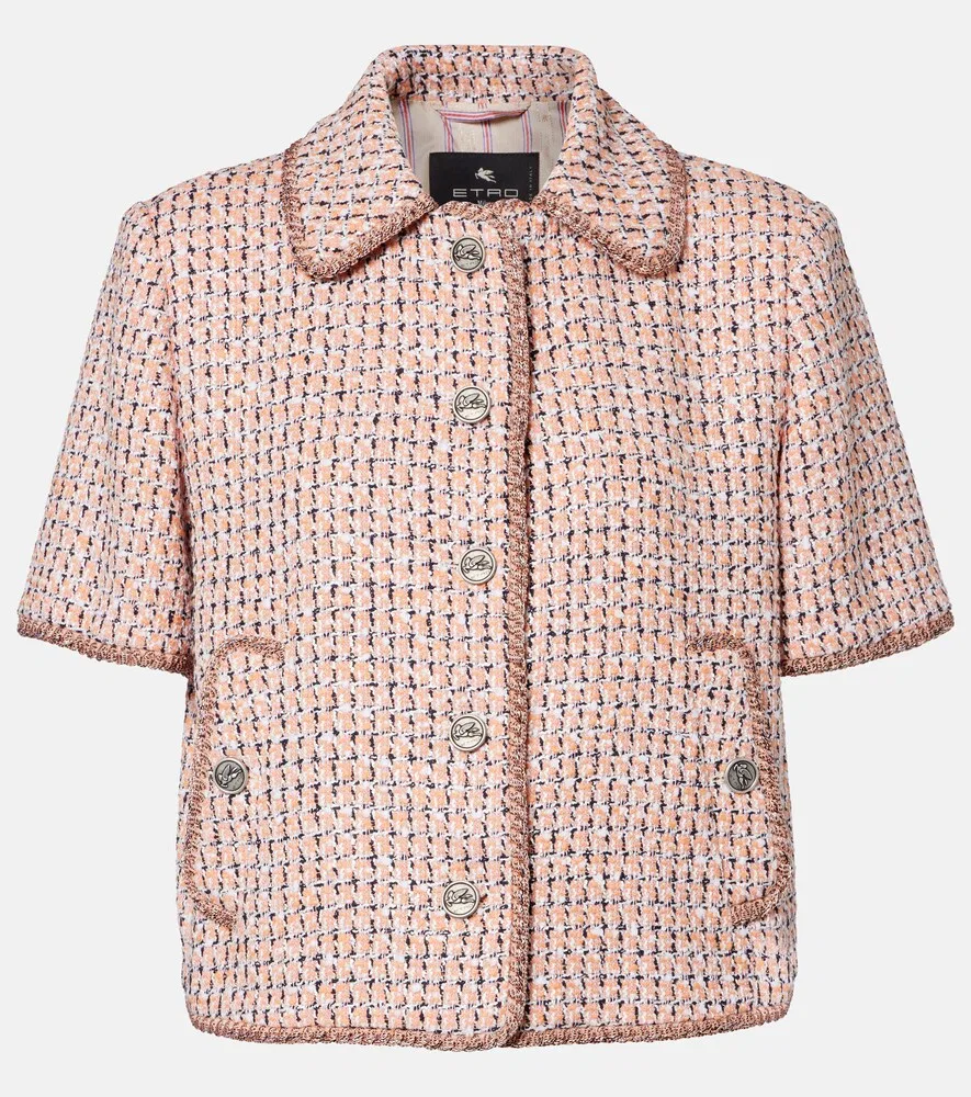 Укороченный твидовый жакет Etro, розовый