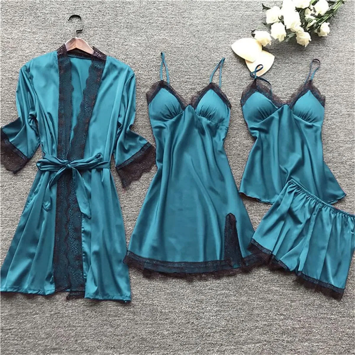 Комплект пижамы Sexy Pajama Set, кружево, темно-синий — фото 2