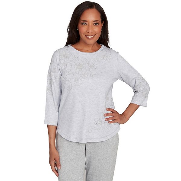 

Топ с асимметричной цветочной вышивкой Alfred Dunner, Pearl Heather