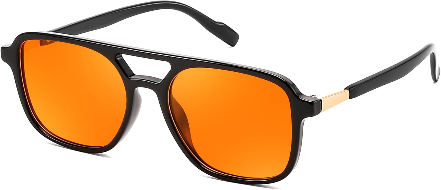 

Солнцезащитные очки FEISEDY в стиле ретро, ​​квадратные, авиаторские, для женщин и мужчин, винтажные, 70-е годы, модные, в пластиковой оправе, артикул B4158, Black Frame/Orange Lens