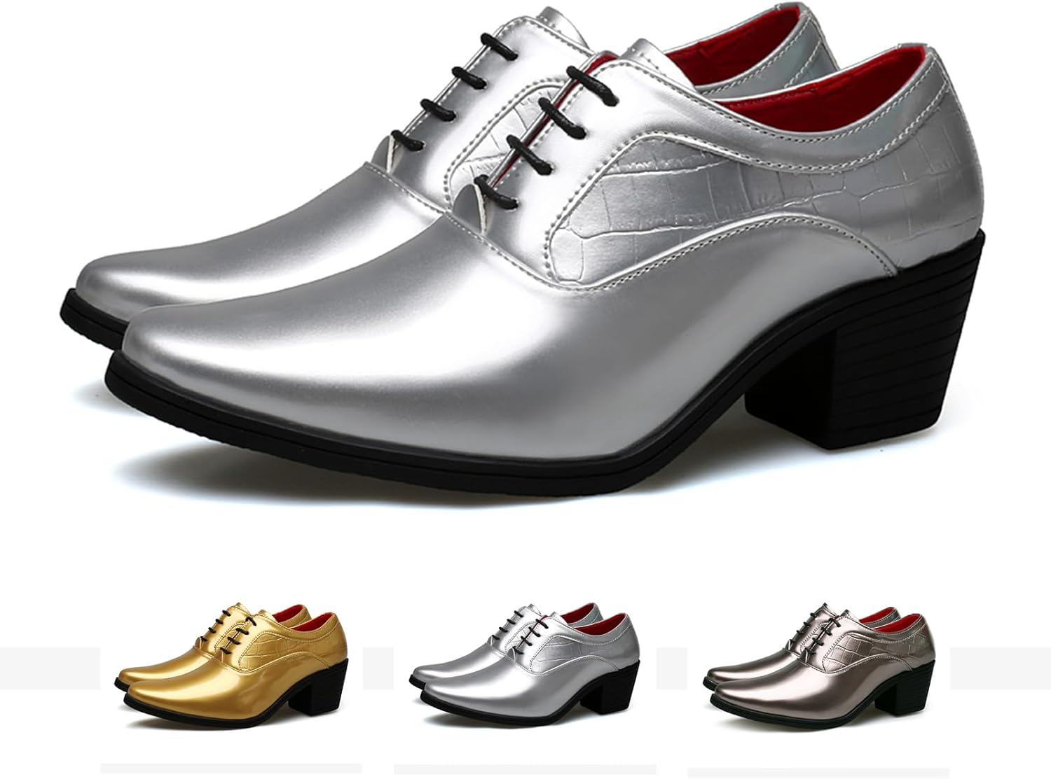 

Мужские туфли GLBDU с каменным узором, блестящей кожей, массивным каблуком, оксфорды, модные классические с заостренным носком, шнуровкой, с высоким каблуком, дерби, деловые, свадебные и туфли, серебро