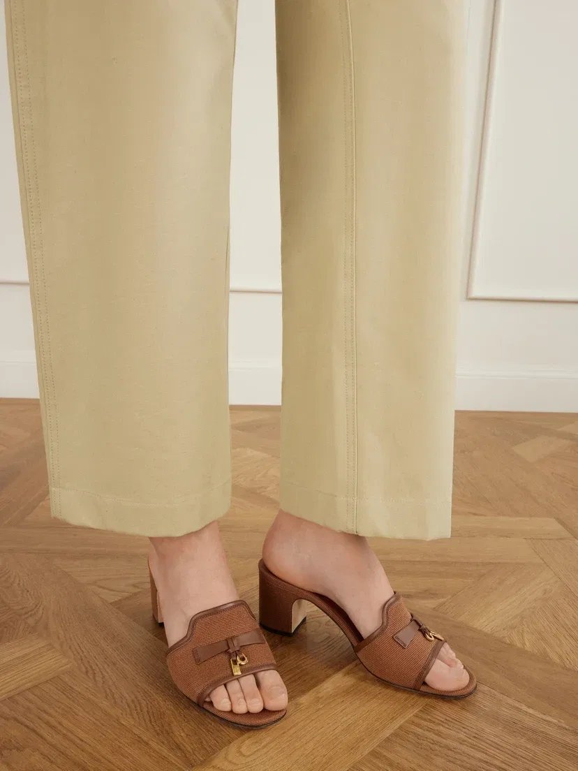 Мюли из холста с вышивкой Summer Charms и кожаной отделкой Loro Piana, коричневый — фото 2