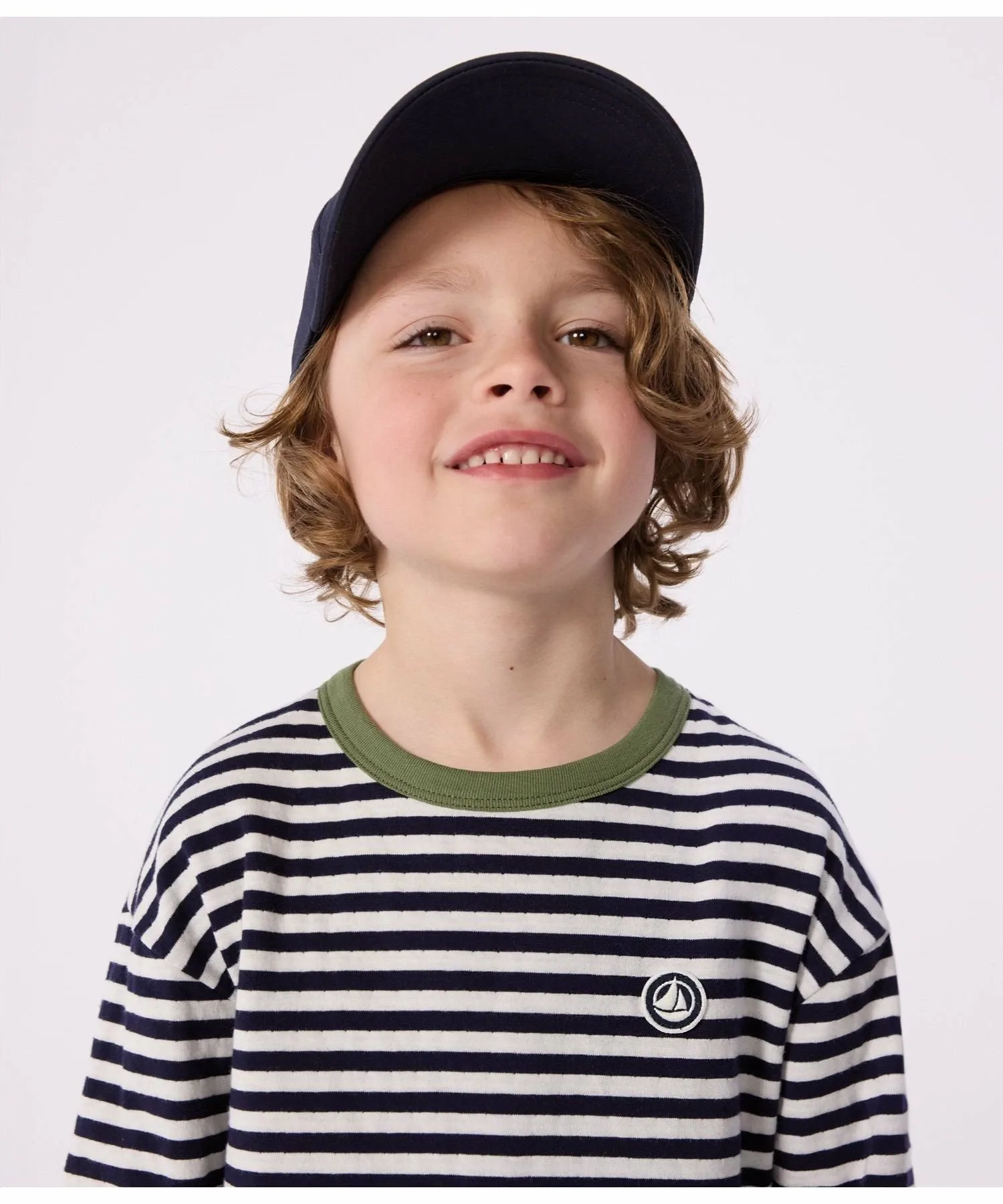 Полосатая футболка с длинными рукавами PETIT BATEAU, Blue/Off White — фото 3