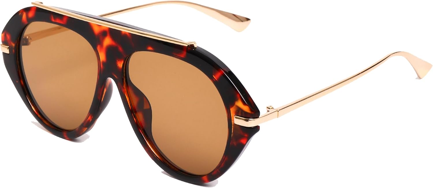 

Ретро золотые солнцезащитные очки-авиаторы большого размера для женщин и мужчин, модные ретро большие металлические солнцезащитные очки-авиаторы 2026 года OTICALA, Tortoise-brown