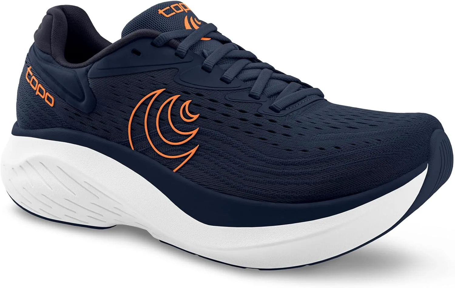 Мужские кроссовки Topo Athletic Atmos 2 с облегченной конструкцией и комфортным 5-мм перепадом для бега по шоссе, спортивная обувь для бега по дороге, темно-синий/оранжевый — фото 2