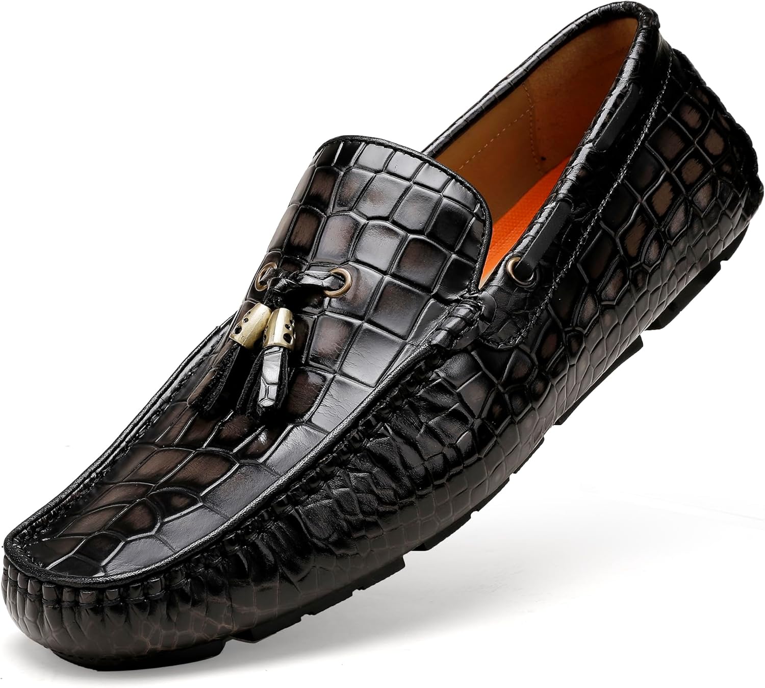 

Мужские кожаные пенни-лоаферы, повседневные деловые туфли с узором под аллигатора, слипоны для вождения, мокасины-лоаферы для мужчин Generic, серый